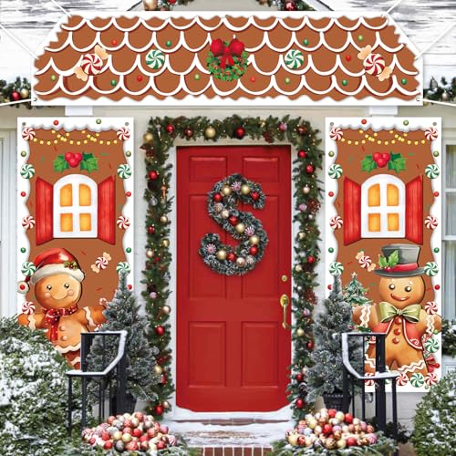 PAIVSUN 3 Pcs Gingerbread Door Cover Set with Brown Variation - Holiday Christmas Decorations