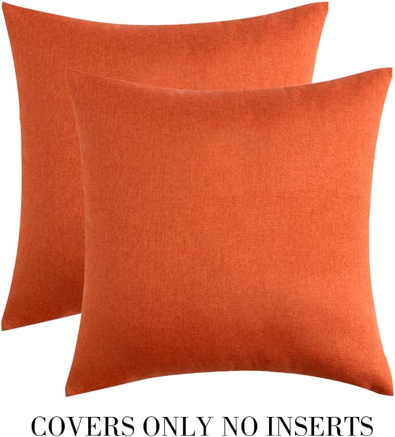 MIULEE Decorative Outdoor Throw Pillow Covers - Waterproof Faux Linen Cushion Cases | 12x12 Inch Orange (Pack of 2)