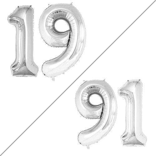 GOER Jumbo 42-Inch Number 19 Balloons - Silver Foil Helium Decorations for 19th Birthday Party