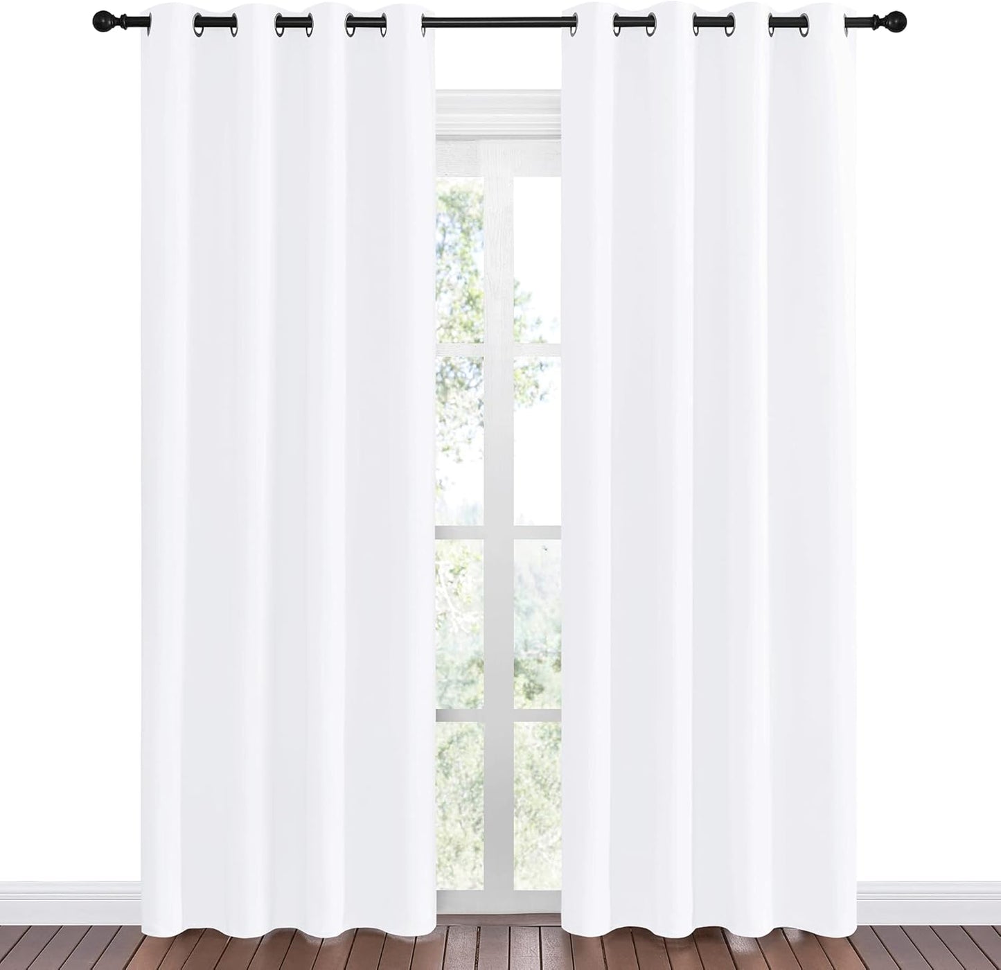 NICETOWN Window Curtains - 86-Inch Long Pure White Grommet Drapes | 50% Light Blocking, 1 Pair