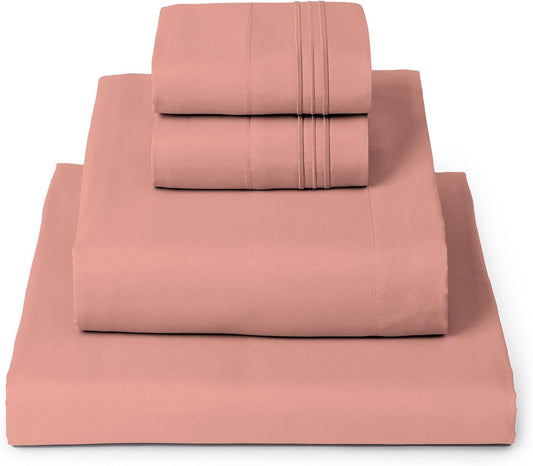 Mellanni Queen Sheets Set - 4 PC Luxury Bedding Collection | Extra Soft, Cooling, Wrinkle-Resistant (Coral)