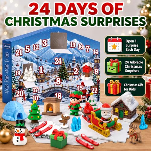 Celltestria Advent Calendar 2026 3D Printed Assembly Toys – Ski Town Christmas Figure Set