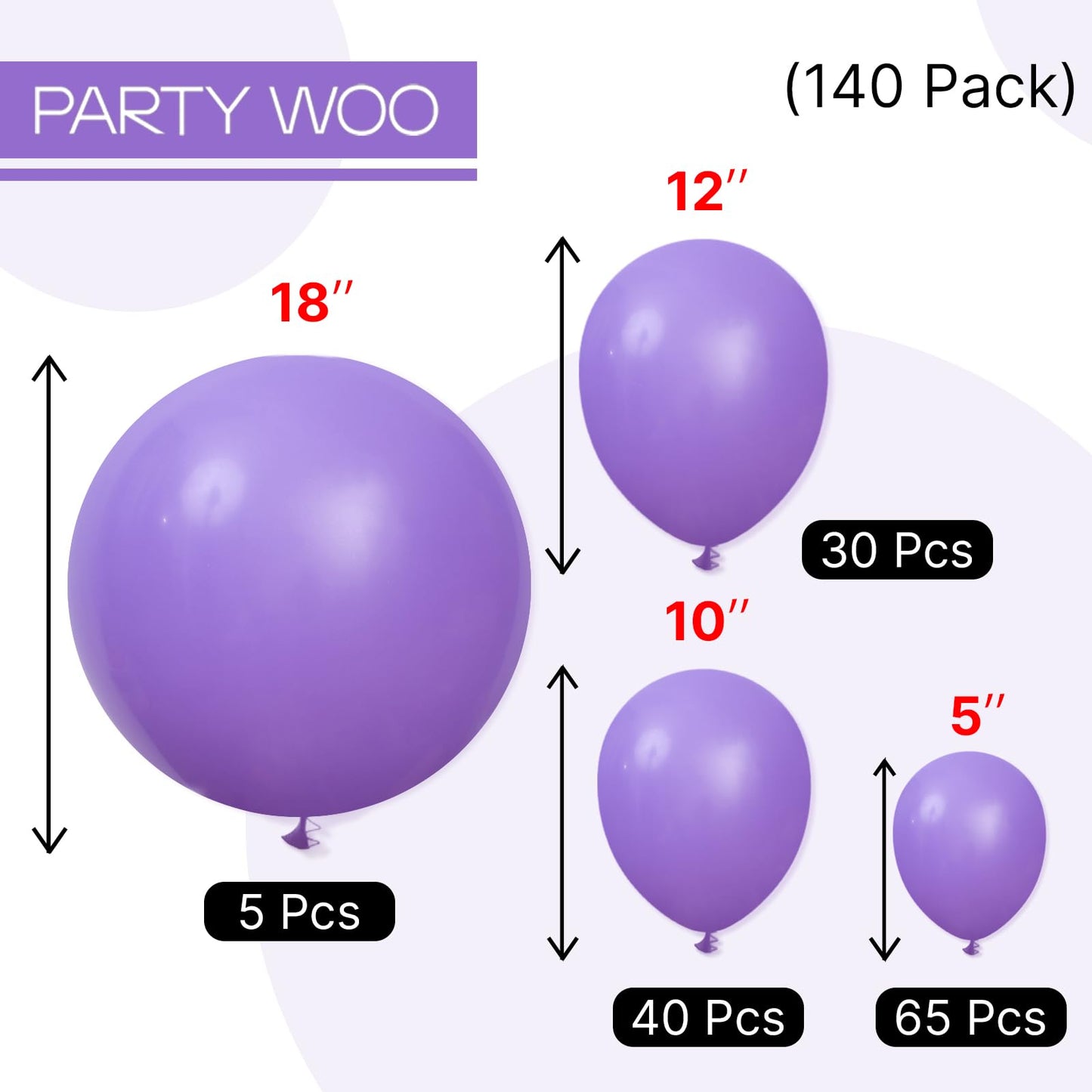 PartyWoo Purple Balloons 140 pcs Different Sizes of 18 12 10 5 Inch Purple Balloon Arch Kit Garland for Birthday Graduation Engagement Wedding Bachelorette Bridal Shower Party Decorations Purple-Y15