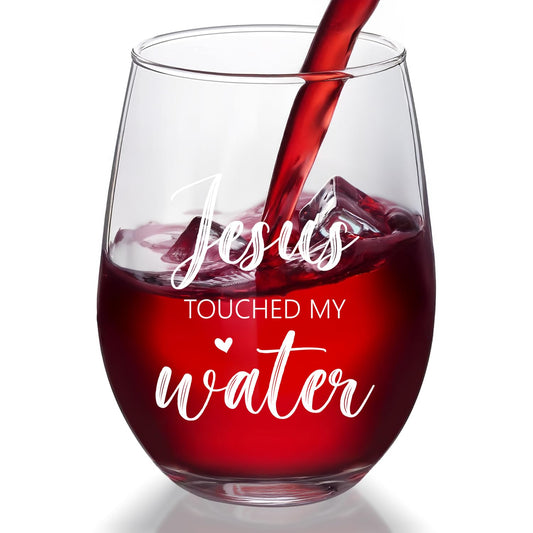 Socive Touched My Water Wine Glasses, Funny Inspirational Gift for Women Gifts for Birthday Mom Father's Day Friendship Retirement Gifts (Clear-My Water)