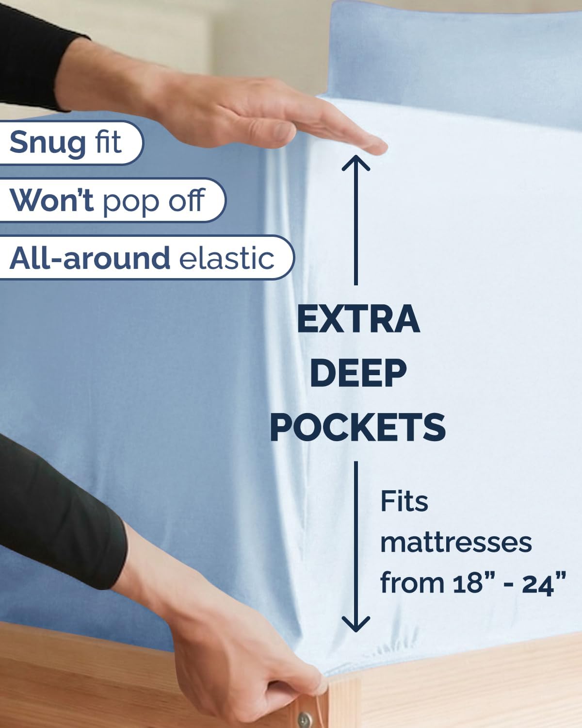 Skiennix Extra Deep Twin XL Sheet Set - 4-Piece Breathable Cooling Bedding - Soft, Wrinkle-Free Light Blue