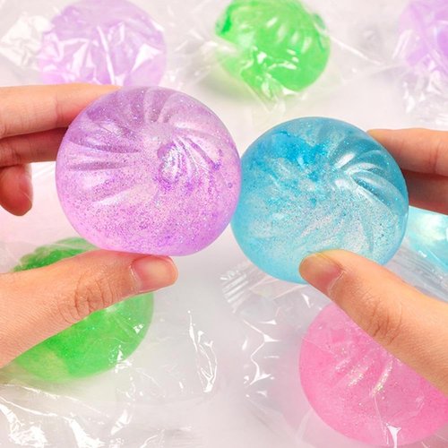 Glitter Dumpling Squishies - Sensory Stress Relief Toy for Adults | Cute Fidget Decompression Gift (4 Colors, 4pcs)
