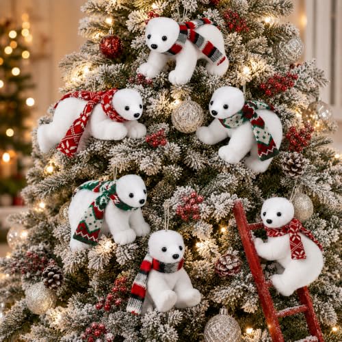 Yinder 6 Pcs 7.5in Polar Bear Christmas Ornaments for Tree Decor – Festive 3 Styles