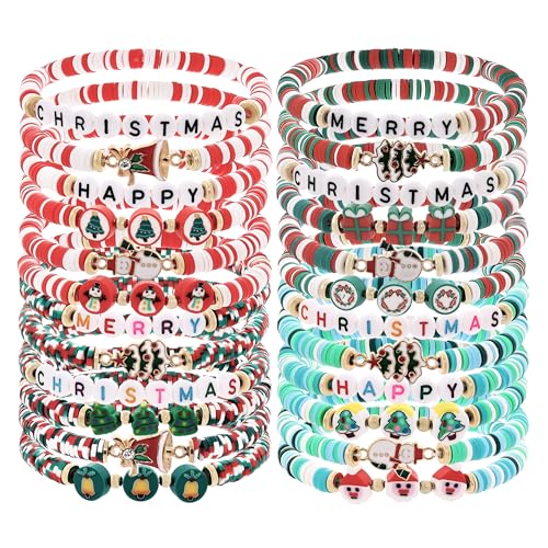 Christmas 24Pcs Beaded Friendship Bracelets Set for Women Handmade Holiday Jewelry