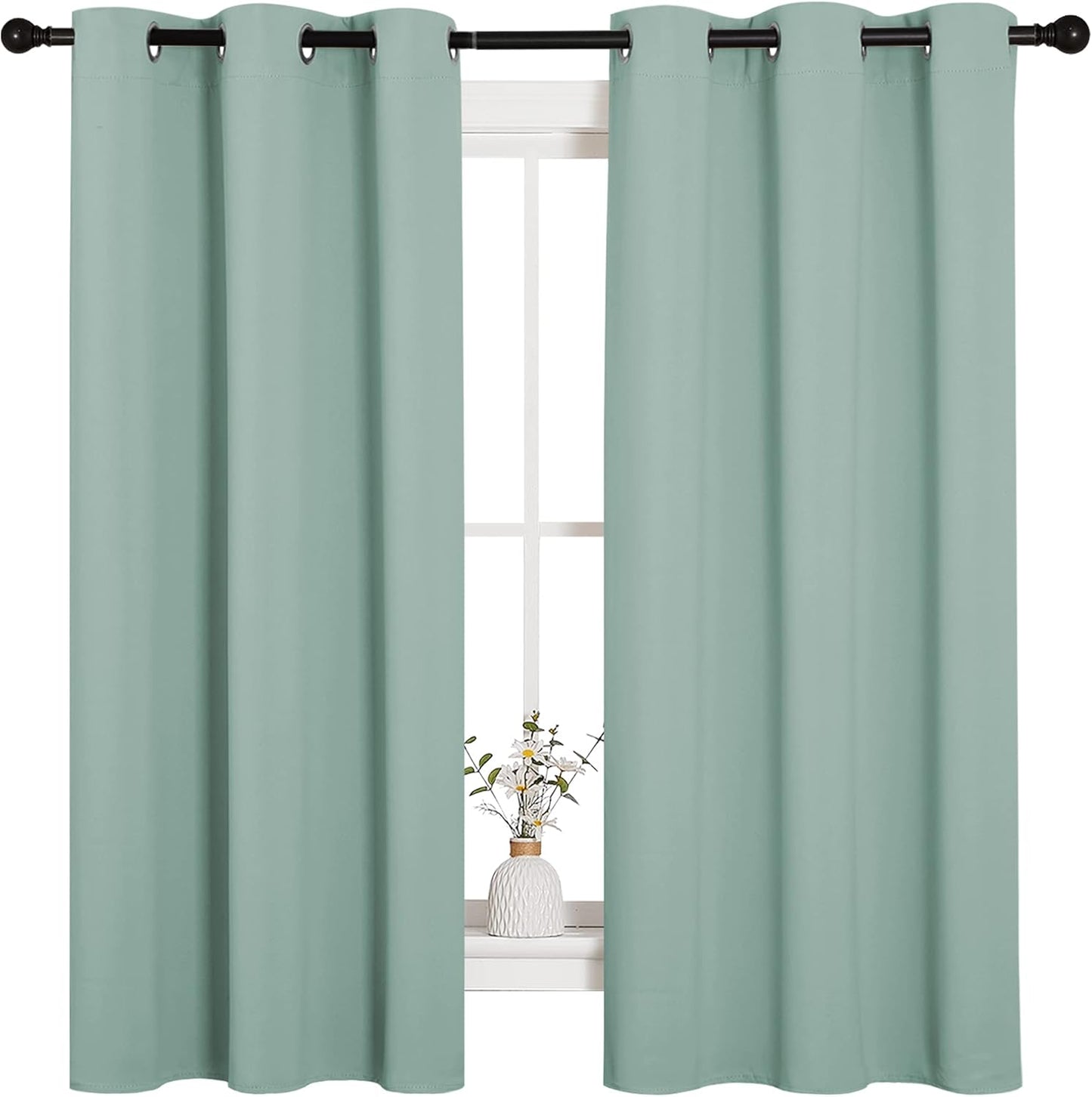 NICETOWN Small Window Curtains - Thermal Insulated Grommet Drapes in Seafoam Green | Set of 2, 42" x 63" Each Panel