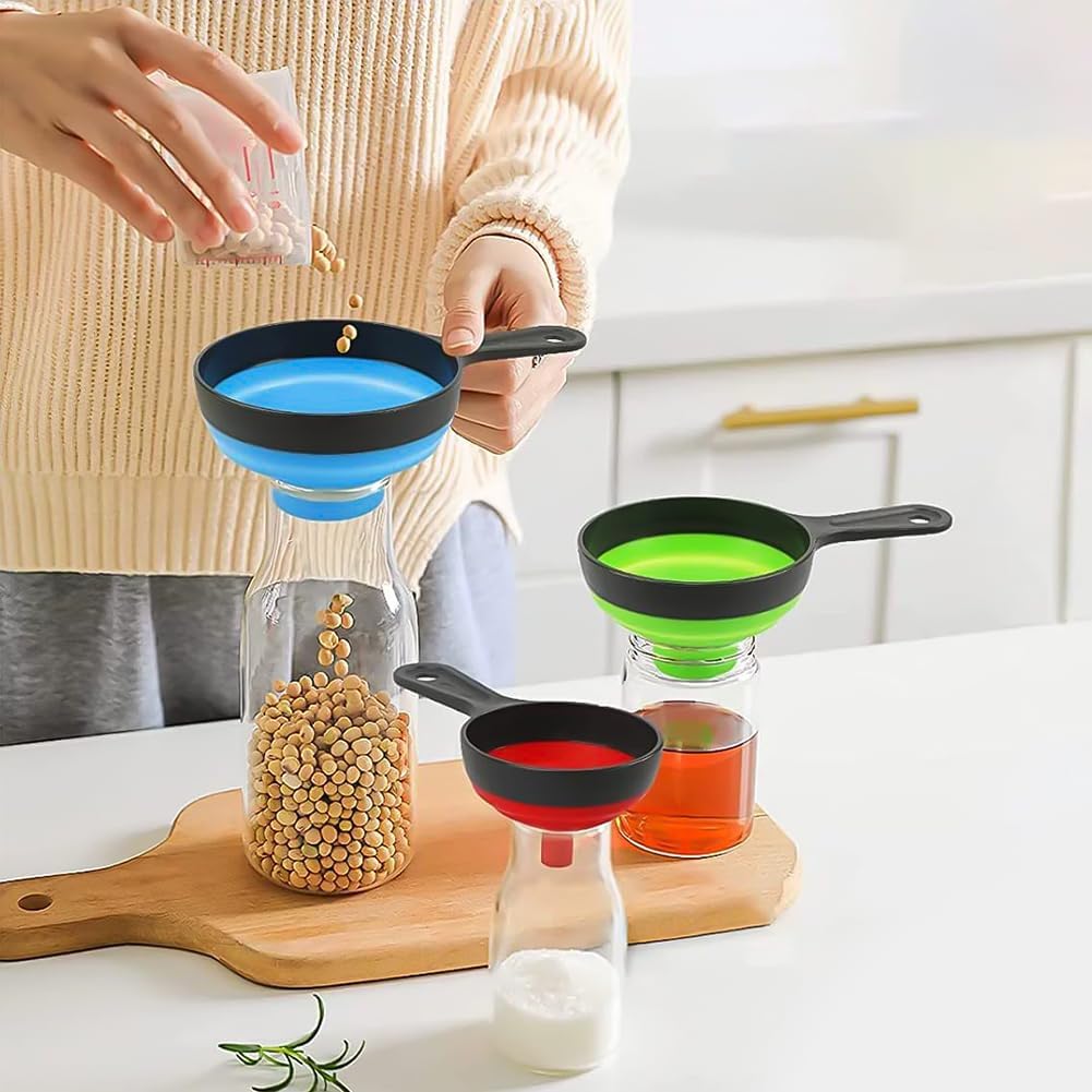 Skiennix Silicone Funnels Set of 3 - Ideal for Wide & Regular Jars | Perfect for Jams, Juices, Spices & Oils