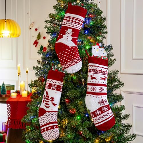 JOYIN White Classic 3-Pack 18-Inch Knit Christmas Stockings Burgundy & White