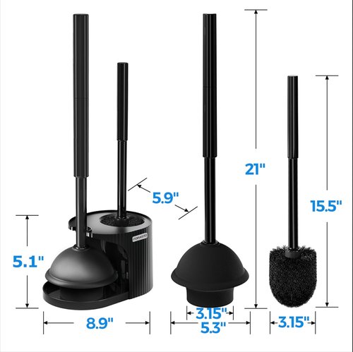 Forasto 2-Pack Toilet Brush and Plunger Set - Extended Handle for Efficient Bathroom Cleaning
