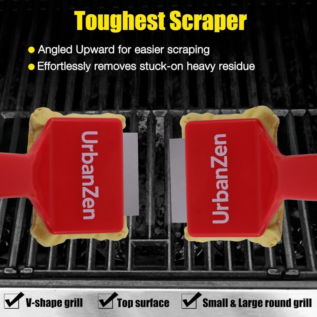 UrbanZen BBQ Grill Cleaner Brush Set - Extra Sponge & Superior Scraper for Safe Outdoor Grilling