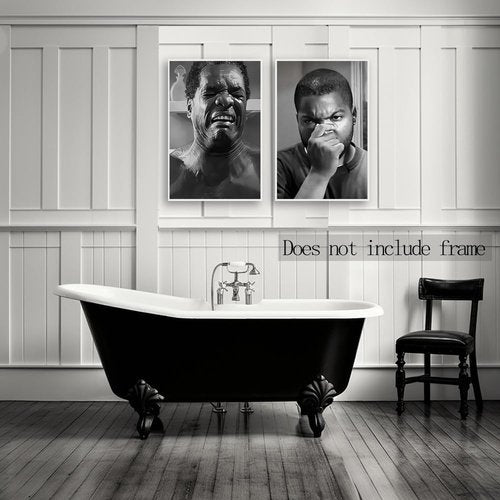 Funny Friday Bathroom Wall Art | Amusing Black and White Canvas Prints - Set of 2, 12x18 Inch Unframed