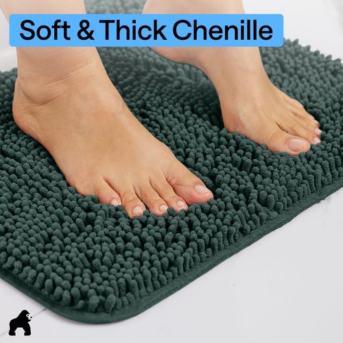 GORILLA GRIP Bath Rug Mat - Soft Absorbent Chenille | Quick Dry Microfiber, 30x20, Hunter Green