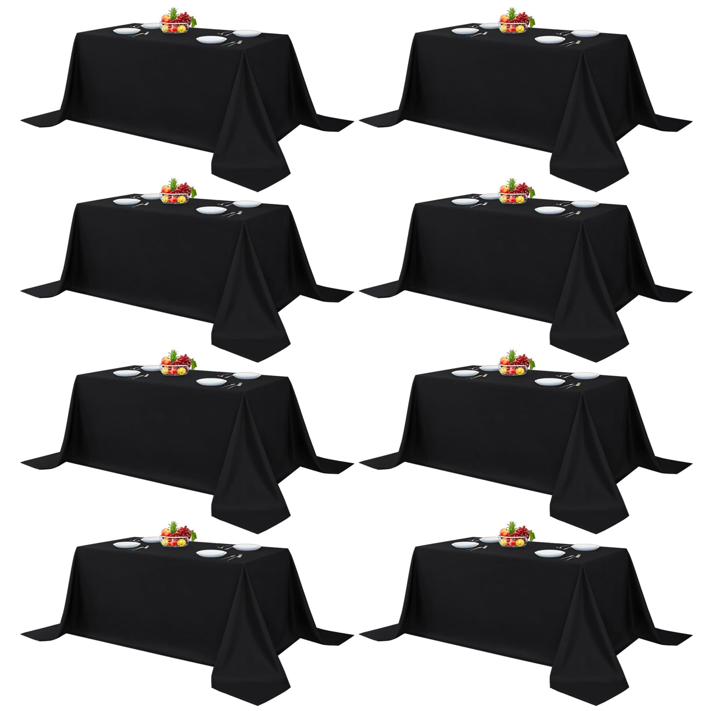 Fitable 8 Pack Rectangle Tablecloths: Stain Resistant Wrinkle Free Circle Table Clothes, Washable Reusable Polyester Table Covers for Wedding Party Birthday Banquet Reception(Black, 90x132 Inch)