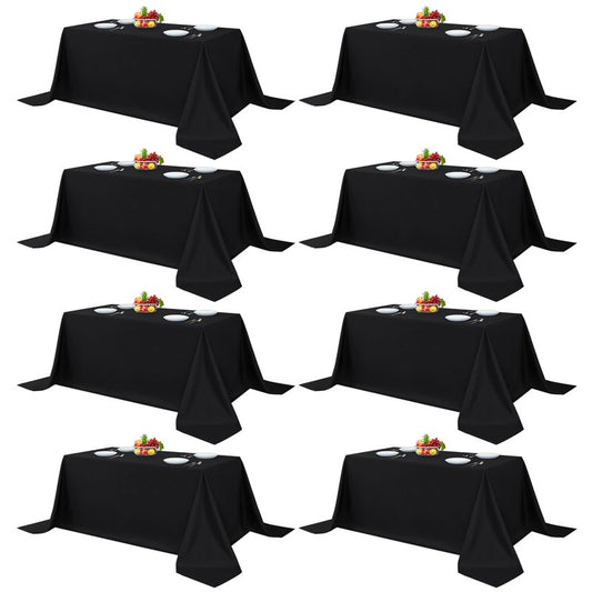 Fitable 8 Pack Rectangle Tablecloths: Stain Resistant Wrinkle Free Circle Table Clothes, Washable Reusable Polyester Table Covers for Wedding Party Birthday Banquet Reception(Black, 90x132 Inch)