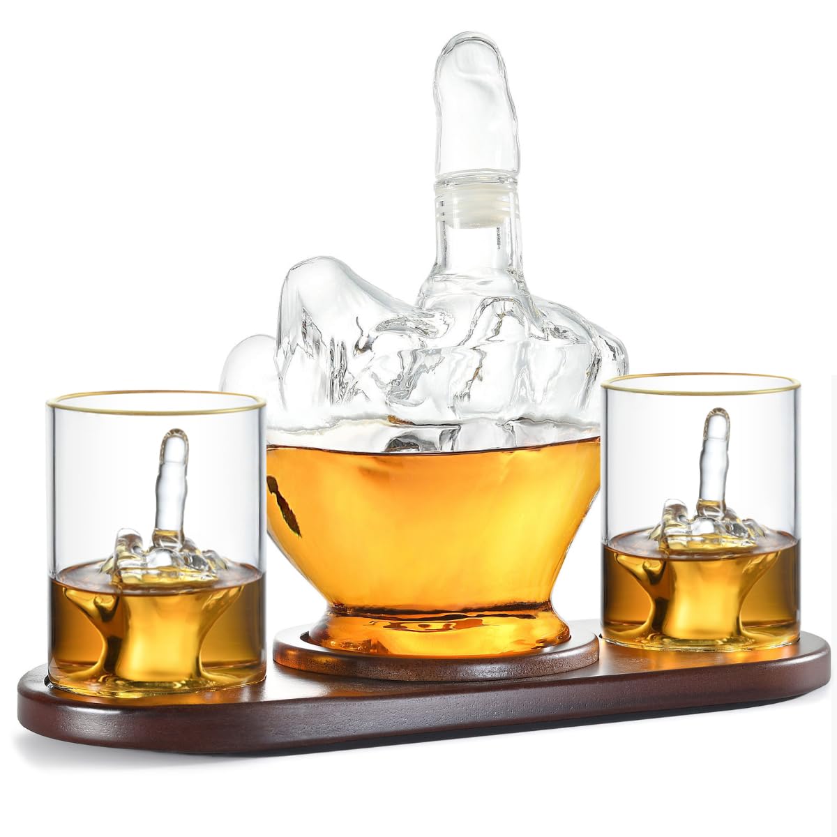 RUGLUSH Middle Finger Whiskey Decanter Set - Wine Container & Middle Finger Glasses for Scotch, Tequila, Brandy, Rum, Bourbon & Alcoholic Drinks - Gift Accessories for Men, Dads, Boyfriends