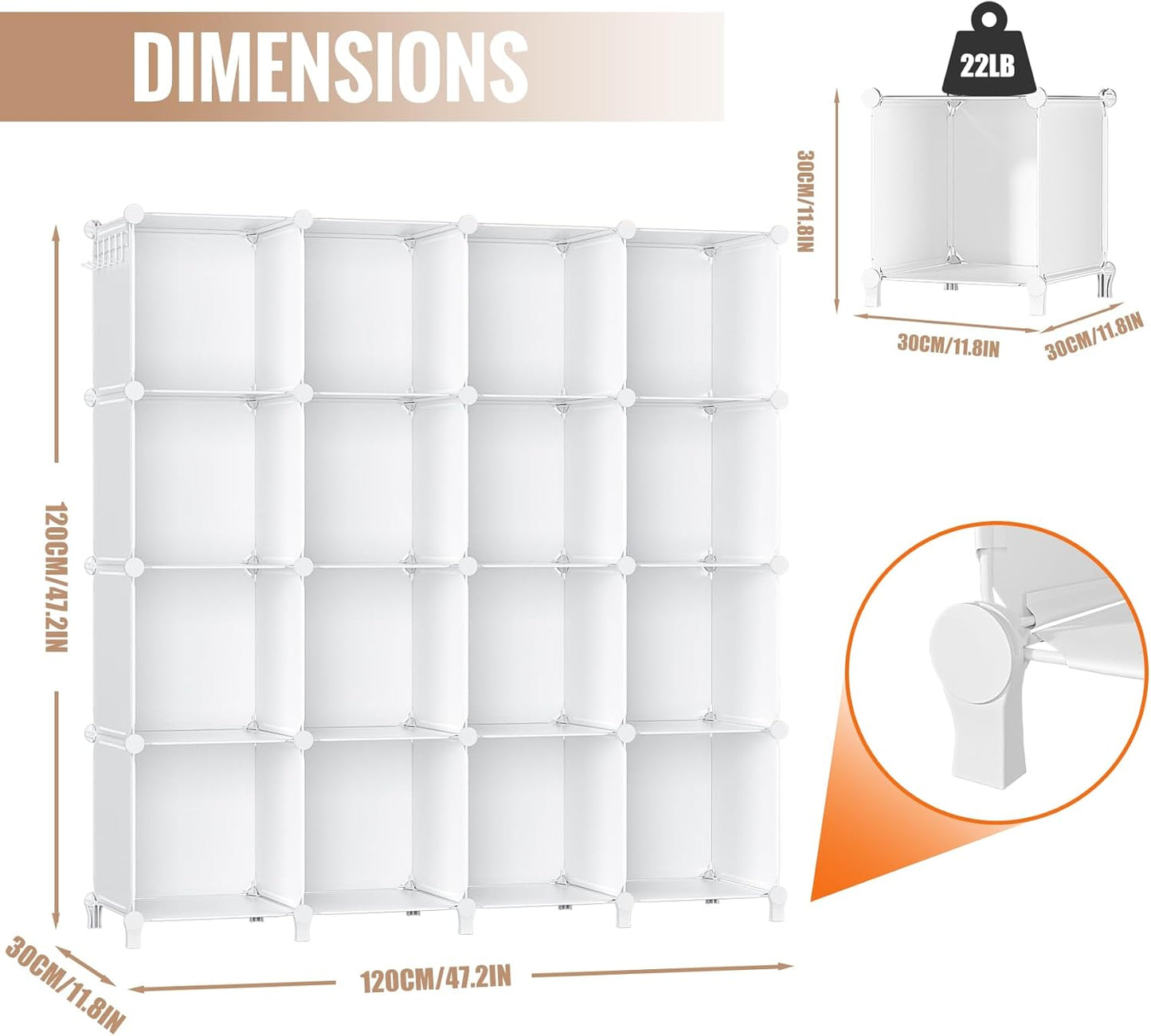 Neprock 16-Cubby Storage Organizer - Versatile Closet Shelves for Clothing & Books | White