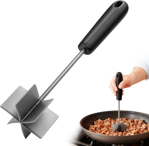 Coinicxcel 10-Inch Stainless Steel Meat Chopper - Heat Resistant, Ergonomic Handle & 6 Curved Blades