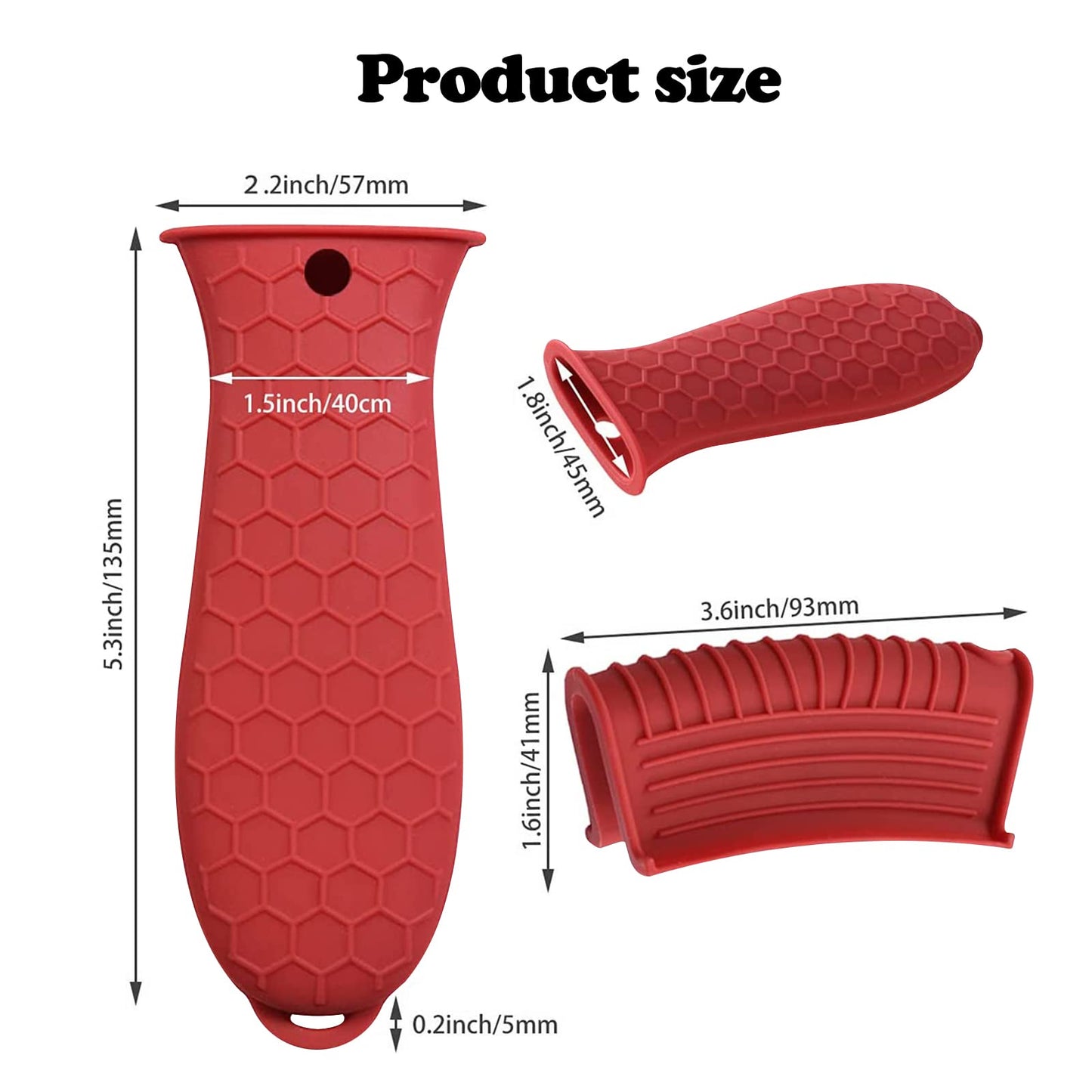 3 Pack Silicone Cast Iron Skillet Handle Cover - Heat Resistant Pot Handle Sleeve Grip for Frying Pans, Griddles, Dutch Ovens & Baking Sheets (Red)