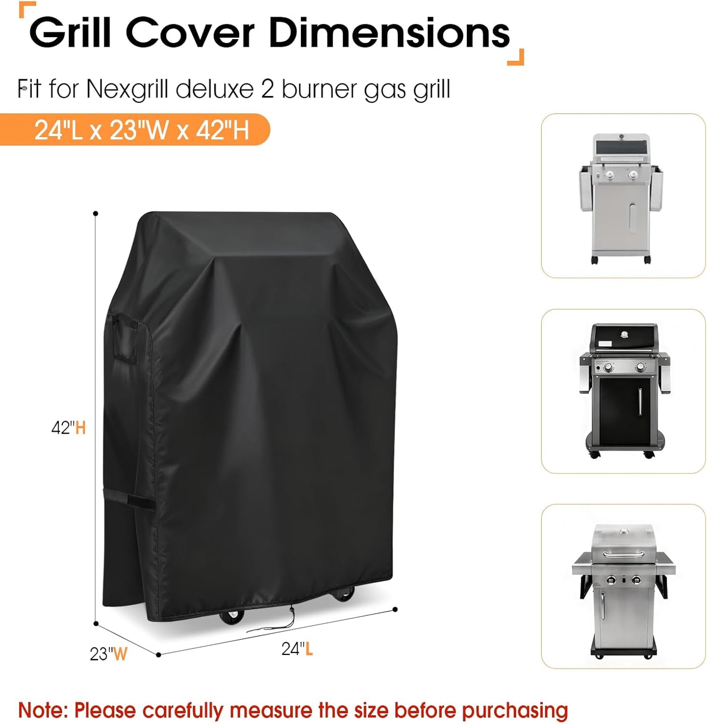 Nexgrill Deluxe 24-Inch Gas Grill Cover - Waterproof BBQ Protection for 2 Burners | 24 x 23 x 42 Inch