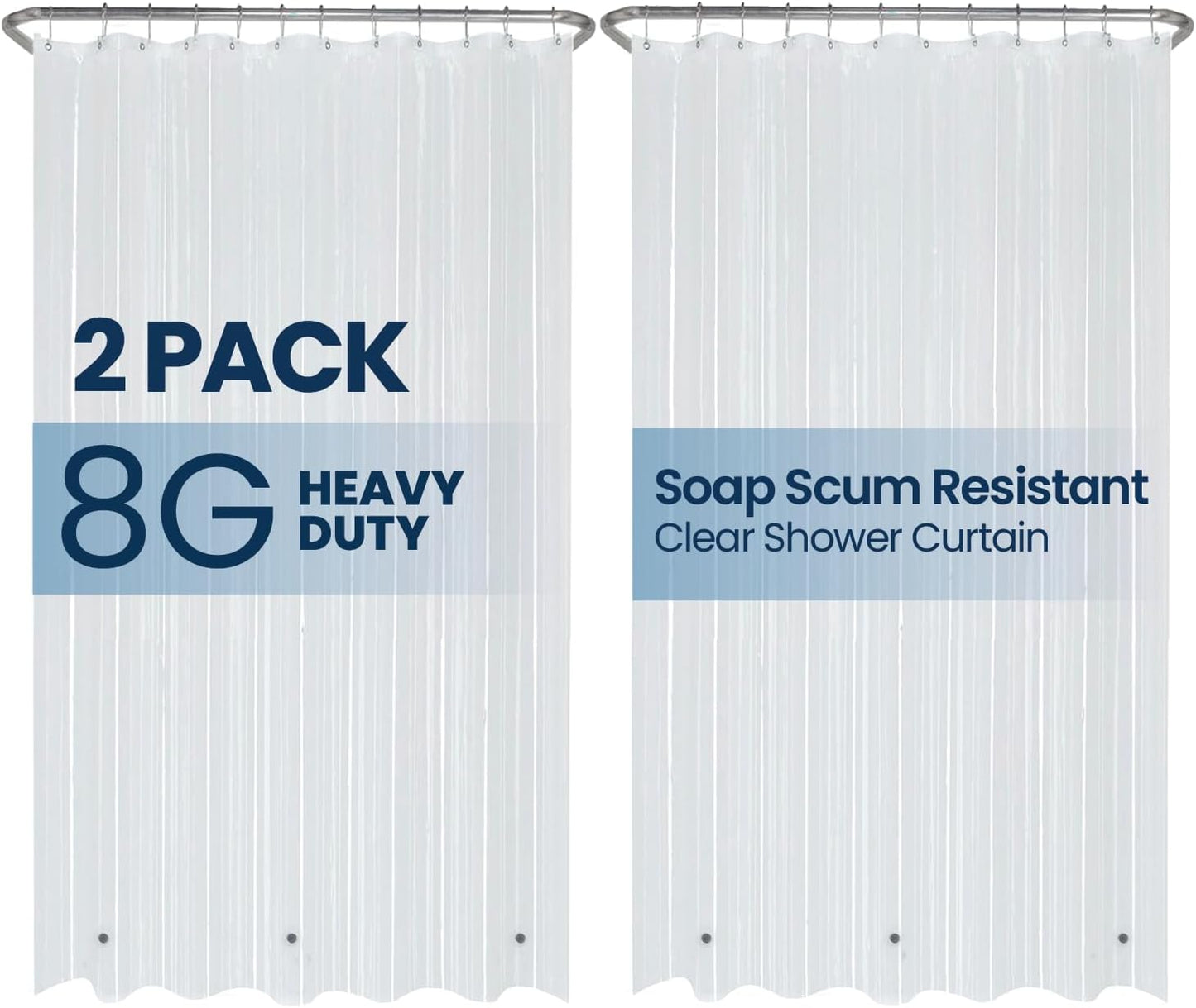 LiBa Waterproof Shower Curtain - Premium Non-Toxic PEVA with Rust-Proof Grommets | 72x72, Frosted Clear, 2-Pack