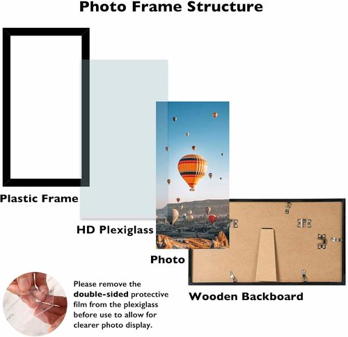 JCJMY 5x9 Picture Frame - Black Wall Mount or Tabletop Display | Shatter-Resistant Plexiglass