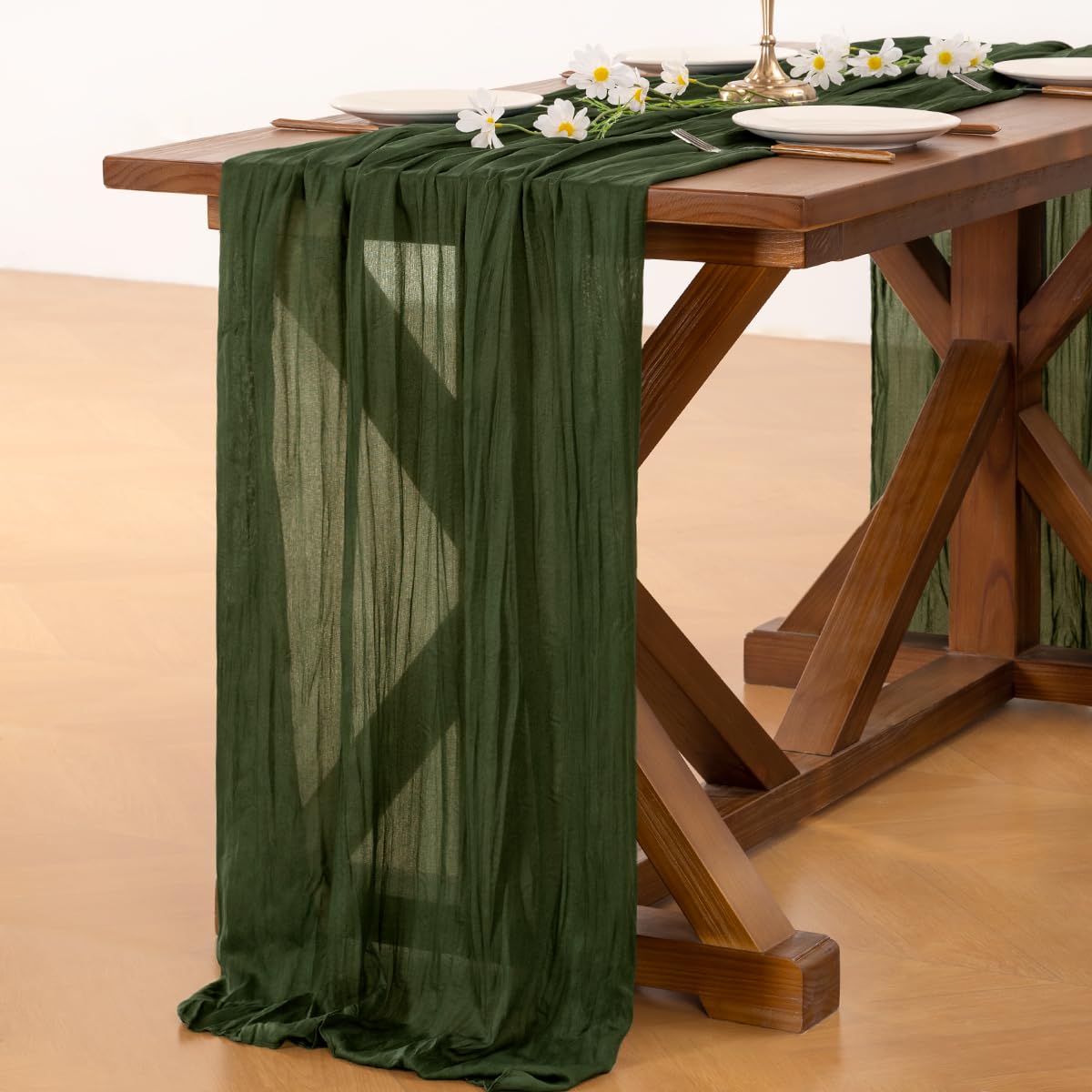 Socomi 6pcs Olive Green Cheesecloth Table Runner Boho Rustic Gauze 120 inch 10FT Cheese Cloth Runner for Wedding Party Baby Shower Birthday Home Decor
