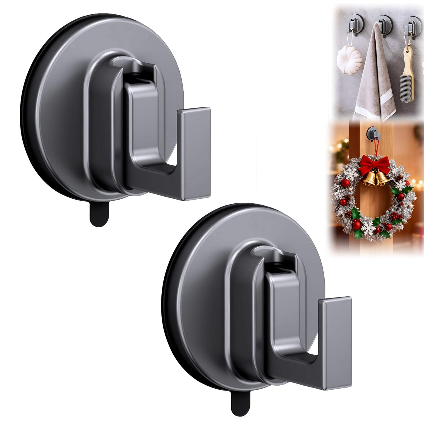 SereniMist Suction Cup Hooks for Wreaths on Glass, No Drill Suction Cup Hooks for Shower, Wreath Hanger for Front Door for Fall Decorating Christmas Thanksgiving (2PCS)