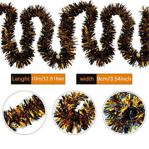 JXITON 33FT Halloween Tinsel Garland Metallic Hanging Twisted Garland for Halloween Party Home Decoration,Orange and Black