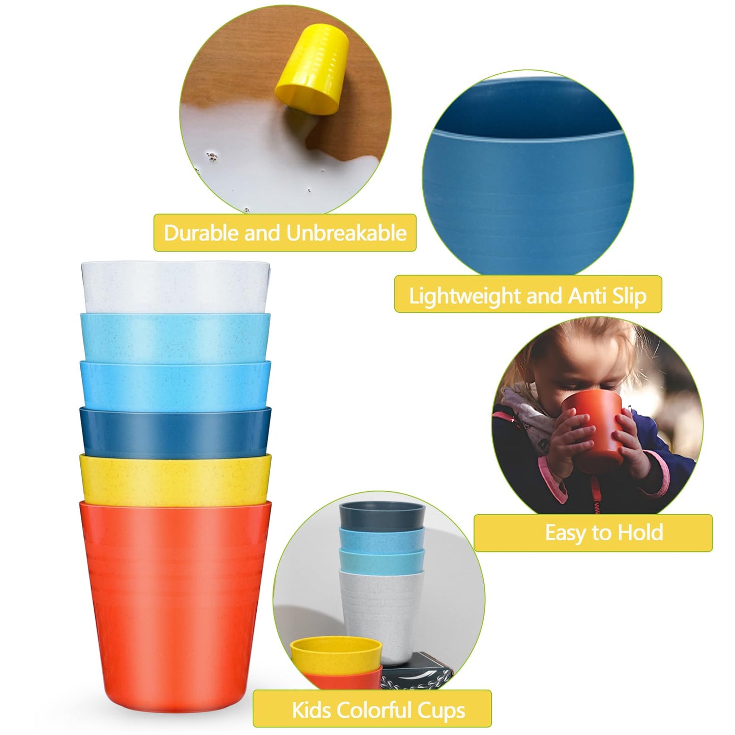 Homestockplus 8 Oz Wheat Straw Drinking Cups, [Set of 8] Small Plastic Cups Reusable, BPA Free Unbreakable Water Cups for Kitchen and Dining,Dishwasher and Microwave Safe
