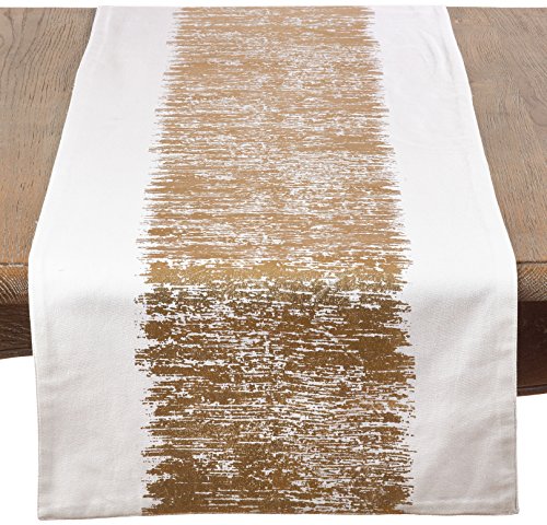SARO LIFESTYLE Agatha Collection Gold Metallic Banded Table Runner 16x72 - Oblong Cotton