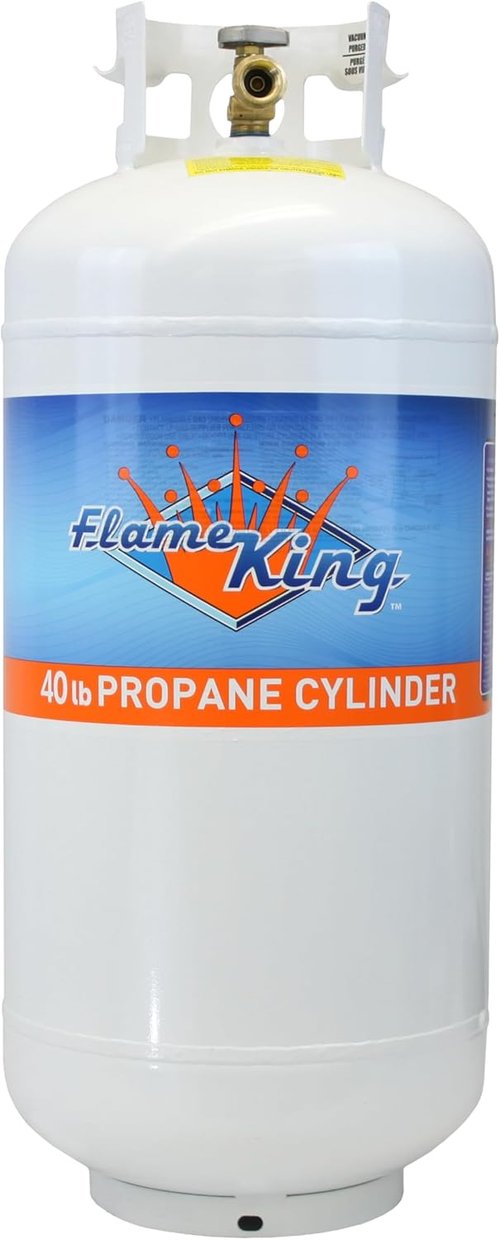 Flame King 40 Lb Steel Propane Tank Cylinder - Overflow Protection Device | Durable White Design
