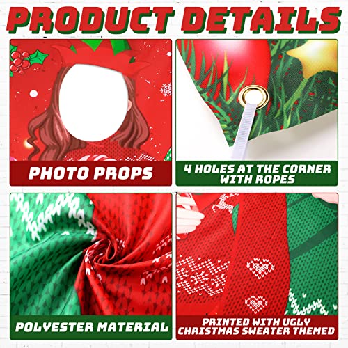 Giant Christmas Photo Booth Backdrop Banner with Face Cutouts - 6x3 ft Holiday Party Decor