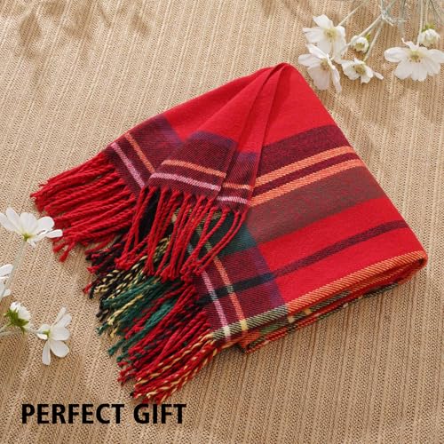 Christmas Red Plaid Throw Blanket for Couch & Bed - 50x60 inches, Soft & Cozy, Battilo Holiday Decor