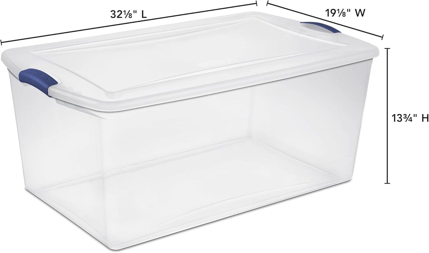 Regine Switzerland 105 QT Transparent Storage Box - Stackable with Blue Lock Mechanism | Ideal for Seasonal Clothing & Garage Organization
