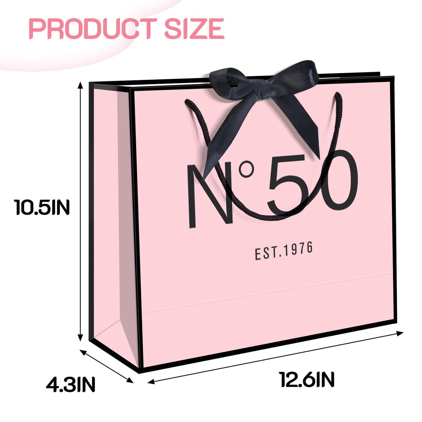 QLSKO 13" Birthday Gift Bag with Card Envelope Sticker Bow Ribbon and Tissue papers for Women Girls Design with Handles,13th-100th (EST.1976 50th, 13" W x 10.5" H x 4.3" D)