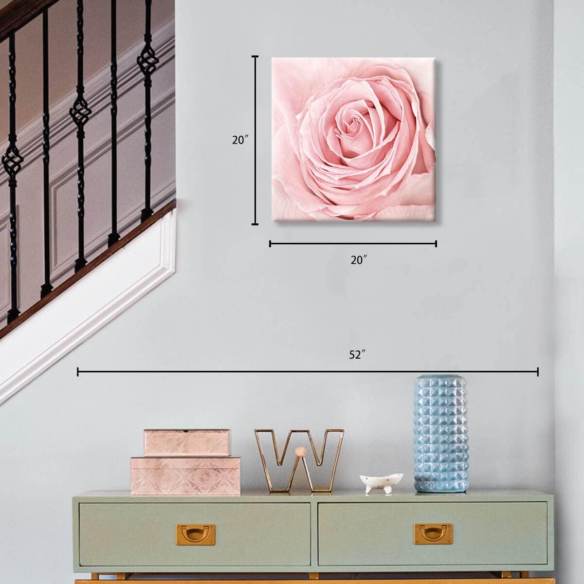 Blush Pink Rose Canvas Wall Art - 20x20 inches, Perfect for Bedroom or Bathroom, Aesthetic Pink Floral Wall Picture