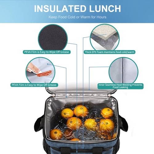 iknoe Insulated Lunch Bag, Foldable 8.5L Cooler Bag for Men & Women, Leakproof Thermal Design, Great for Office, Picnic, Travel, Lunch Box, Blue