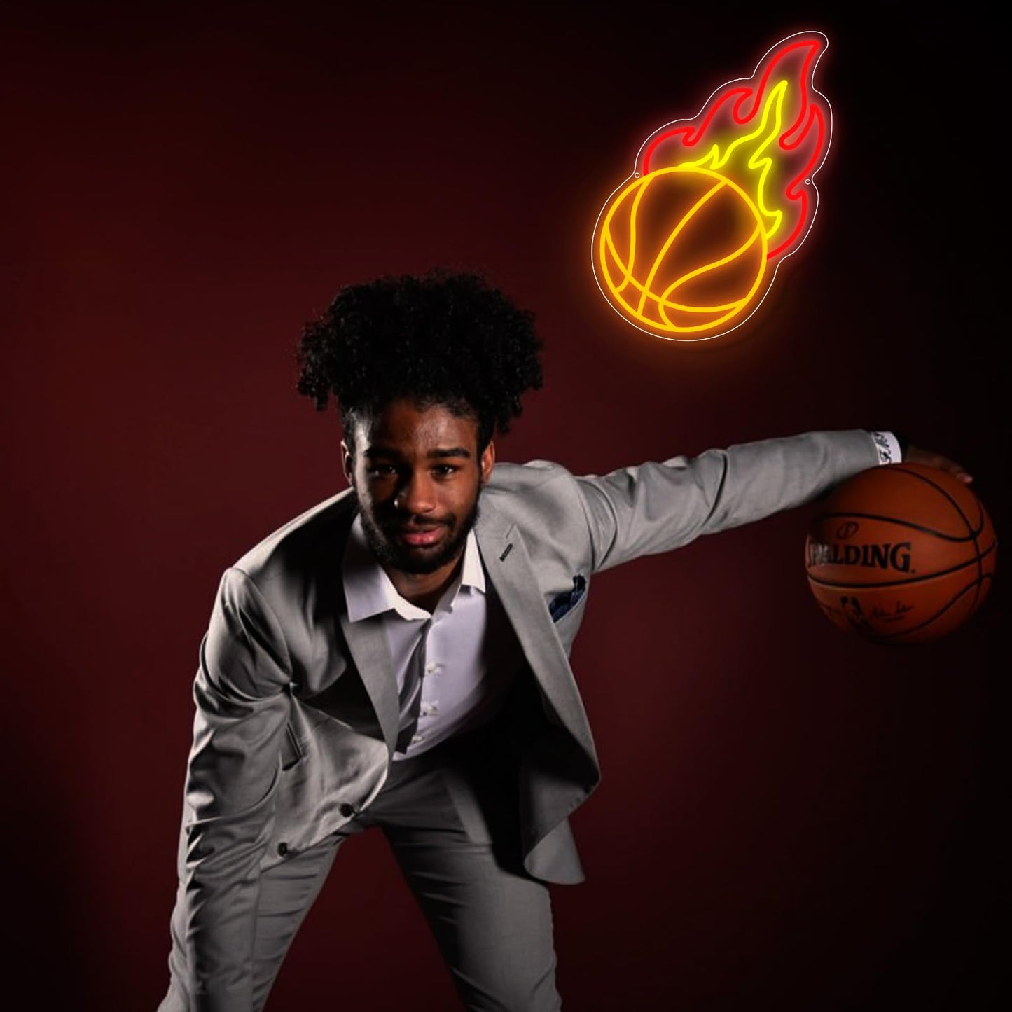 Basketball Neon Sign, Orange Red Yellow Basketball Fire Led Sign for Boys Bedroom Wall Decor, Dimmable Basketball Flame Light Up Sign for Man Cave Kids Gift Sports Fans Birthday Party Room Decoration