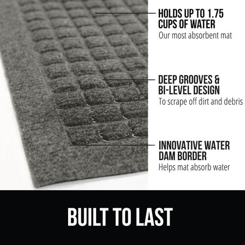 GORILLA GRIP® Ultra Absorbent Front Door Mat - Traps Dirt & Moisture, 29x17 Grey, Stain & Fade Resistant