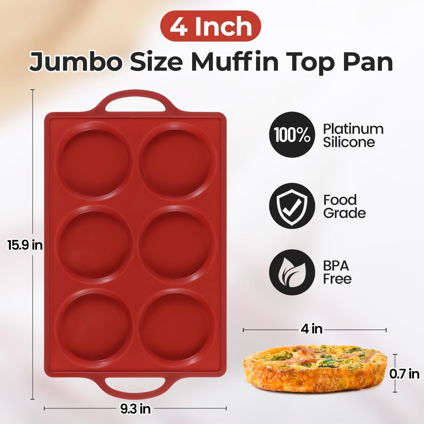 CAKETIME Jumbo Muffin Top Pan, 4 Inch Metal Frame Round Egg Baking Pan for Oven English Muffins, Whoopie Pies, Corn Bread, Egg Bites, Breakfast Sandwiches Tarts 3 Pack Brown