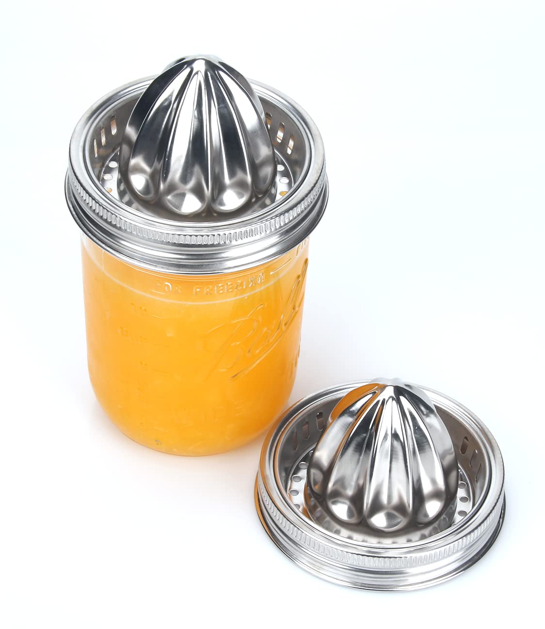 Mason Jar Stainless Steel Juicer Lid (2 Pieces), Citrus Reamer for Wide Mouth Mason Jar Lemon Juicer Manual Citrus Juicer.