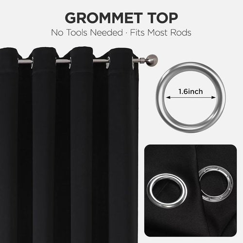 Joydeco Blackout Curtains - 84 Inch Long Black Drapes with Grommets | Noise-Reducing & Energy-Saving Thermal Insulation, 2 Panels