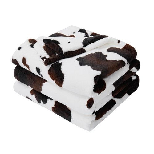 Cozy Bliss Cow Print Throw Blanket Non Shedding MilkyPlush™ Fleece 330GSM Thick Blankets Western Room Decor Super Soft Warm for Adults Kids Gifts Bedroom Couch Sofa Travel Black Brown King (90"x108")