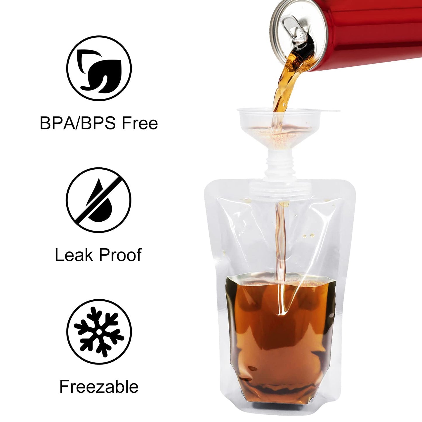 Keon Plastic Pouches - Leak-Proof, Reusable, Flexible Juice Bags, BPA-Free for Travel, Outdoor Sports, Concerts, Events