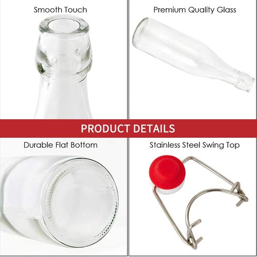 Encheng 32 oz Clear Glass Bottles with Air Tight Lids,Easy Cap Bottle for Beer and Home Brewing,Glass Kombucha Bottles with Stoppers,Swing Top Bottle for Beverages 8 Pack