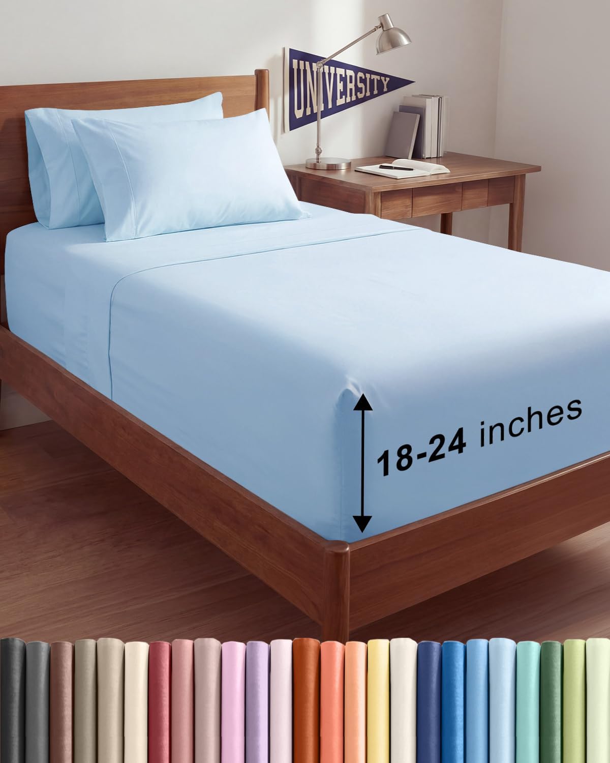 Skiennix Extra Deep Twin XL Sheet Set - 4-Piece Breathable Cooling Bedding - Soft, Wrinkle-Free Light Blue