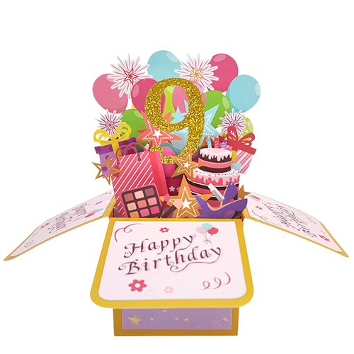 Asmallgf Happy 9th Birthday Pop Up Card for Daughter Niece, Funny 9 Years Old Birthday Gifts for Girl Boy, Sweet 9 Birthday Gift Ideas for Him Her